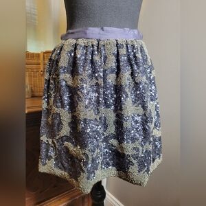 CLUB MONACO "MARIANA" HAND CRAFTED STEEL GREY BEADS AND SEQUINS MINI SKIRT NWT